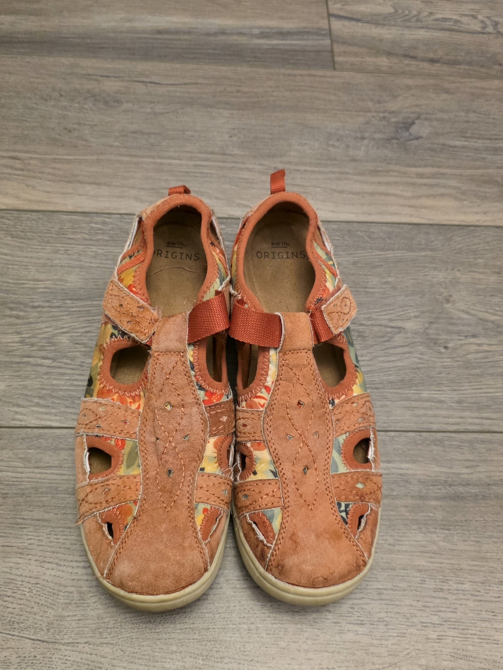 Earth Origins Effie Suede Fisherman Sandals  Salmon Orange Floral Sport Sandals